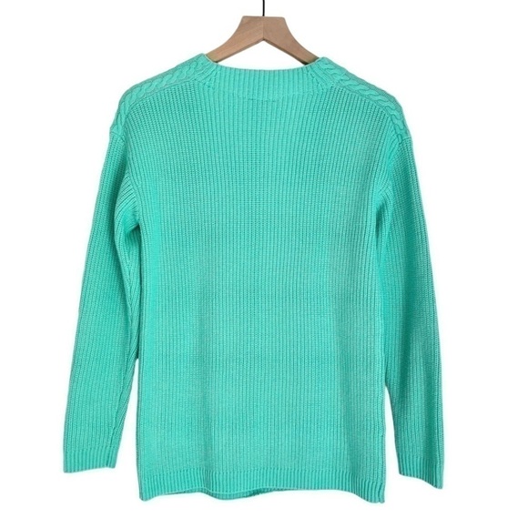 NWT Talbots Lambs Wool Cable Knit High Neck Sweater Teal Blue Green Small Petite - Picture 2 of 8